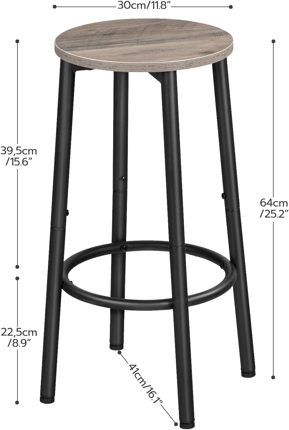 HOOBRO Bar Stools, Set of 2 Bar Chairs, Kitchen Round Height Stools with Footrest, Breakfast Barstools, Sturdy Steel Frame, for Dining Room, Kitchen, Party, Easy Assembly, Greige BG03BY01