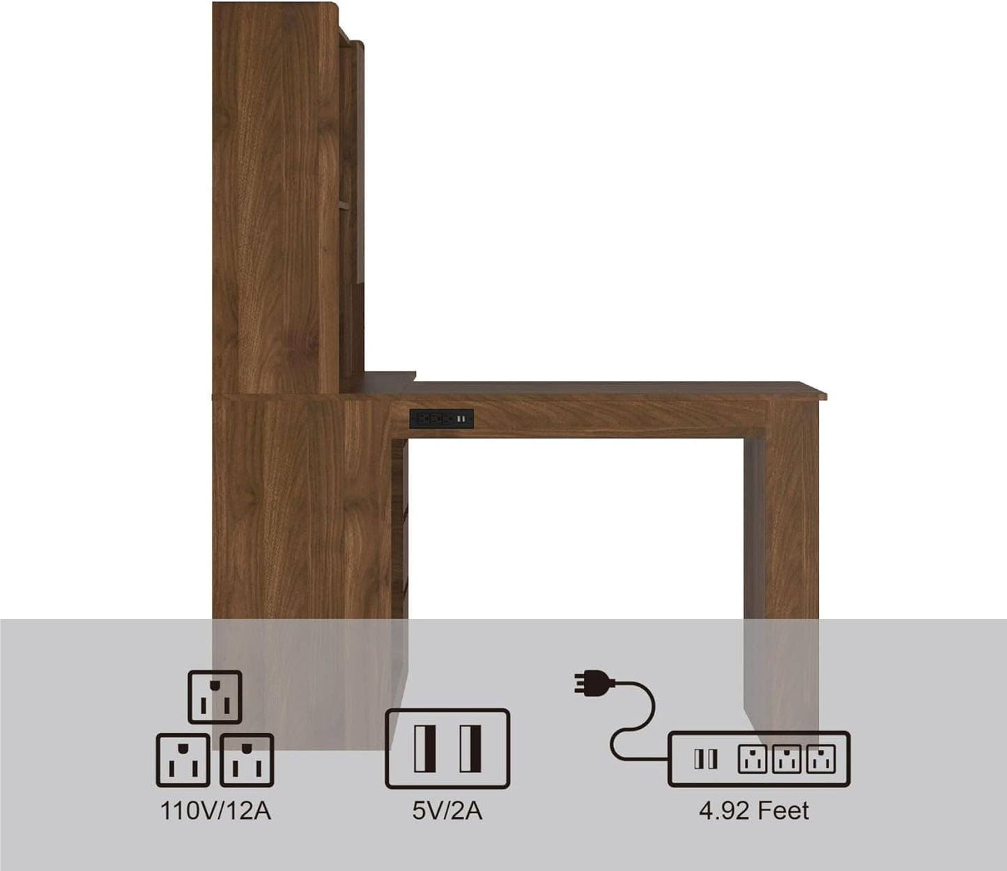 KEIKI L Shaped Home Office Desks with LED Light, Pegboard, Hutch, Drawers, Bookshelf & Storage Shelves, Modern Wooden Gaming Computer Corner Table for Work, Study, Writing