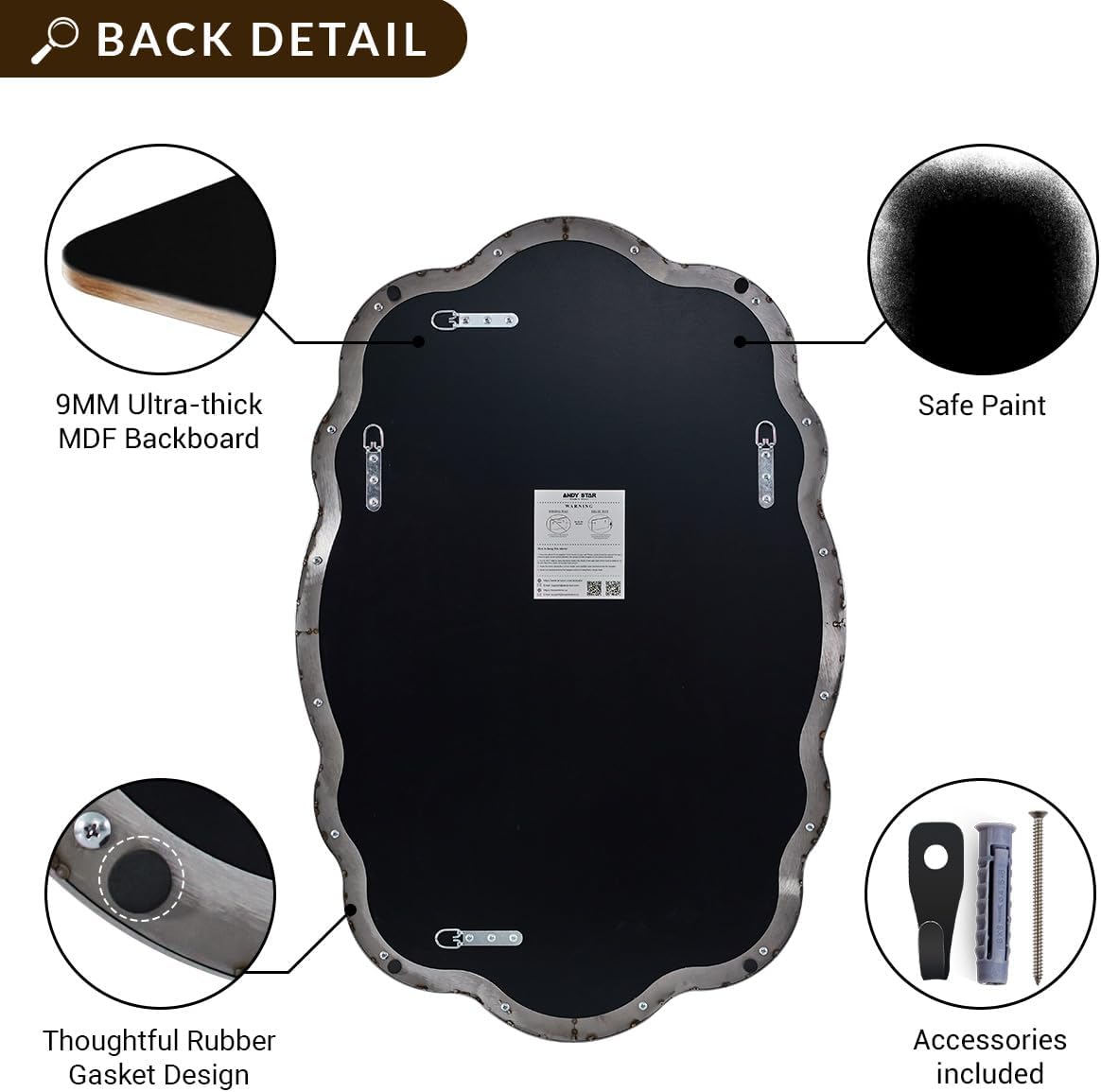 ANDY STAR Chrome Vintage Scalloped Mirror - 30x40 Inch Retro Bathroom Mirror, Unique Irregular Oval Wavy Mirror with Heavy Duty Metal Frame