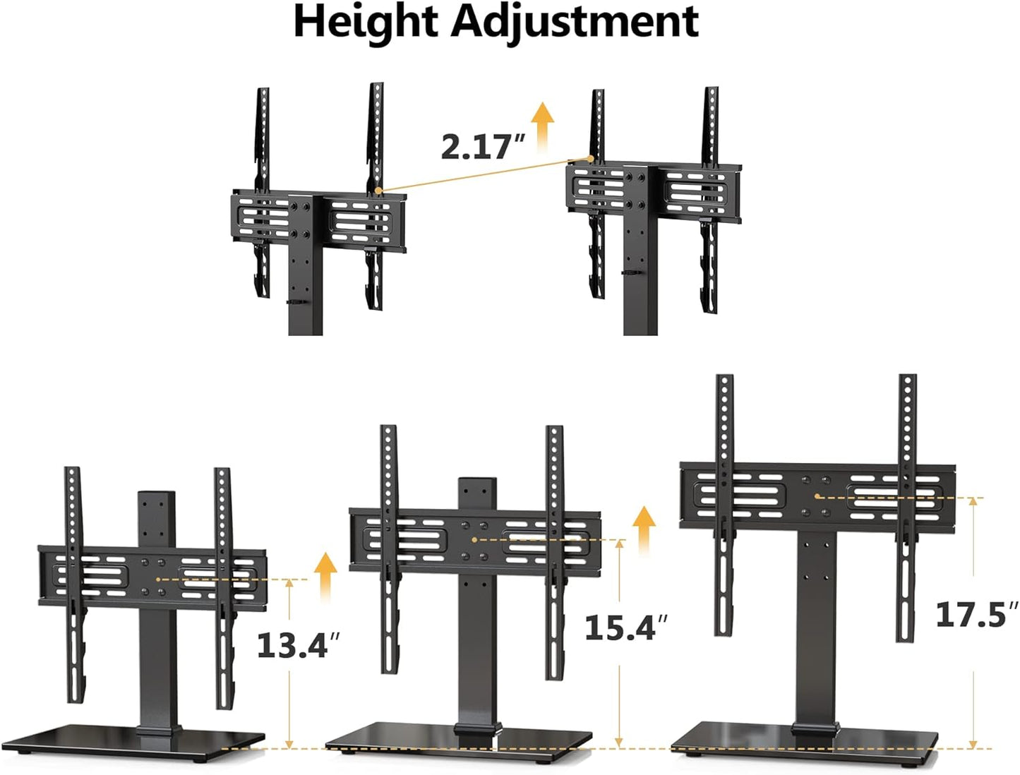 FITUEYES Universal TV Mount Stand Table Top TV Stand for 27-55 inch TVS Height Adjustable TV Stand Mount, Glass Base, Black
