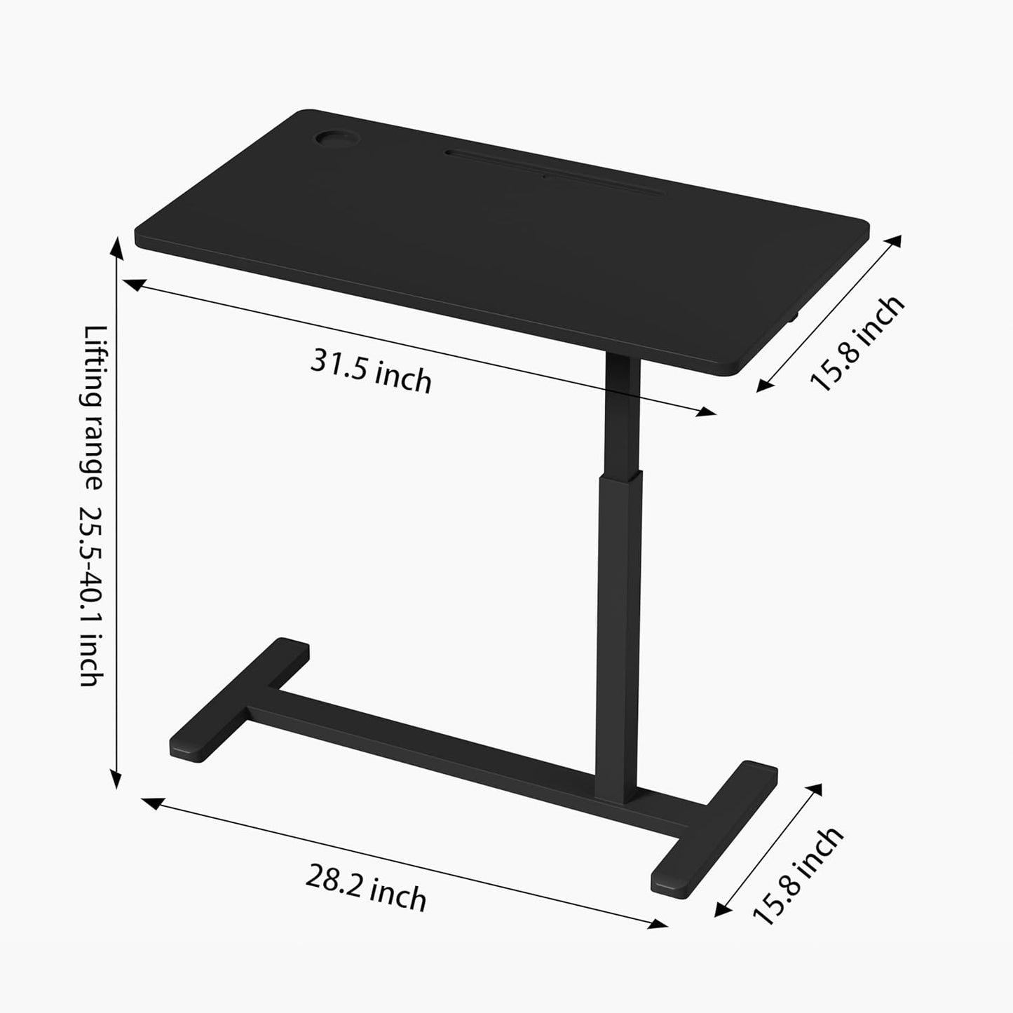 Home Office Desks Height Adjustable with 360° Moveable Hidden Wheels,Multifunctional Pneumatic Laptop Desk Suitable for Sofa、Bedside、Study and Work Use,Black