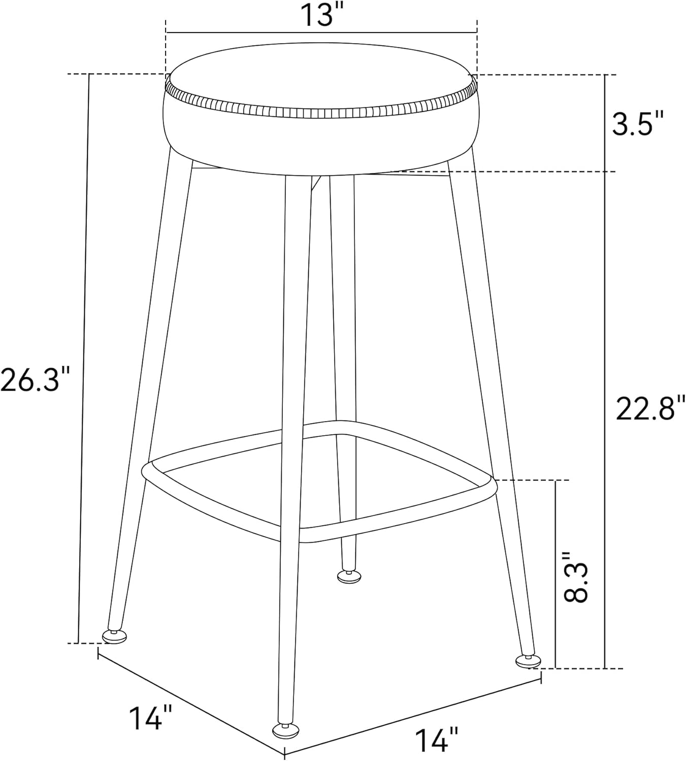 Counter Height Bar Stools, 26" H Backless Bar Stools Set of 2, Upholstered Faux Leather Kitchen Counter Stools, Mid Century Modern, Kitchen Island Home Bar, Pub, Black Grey