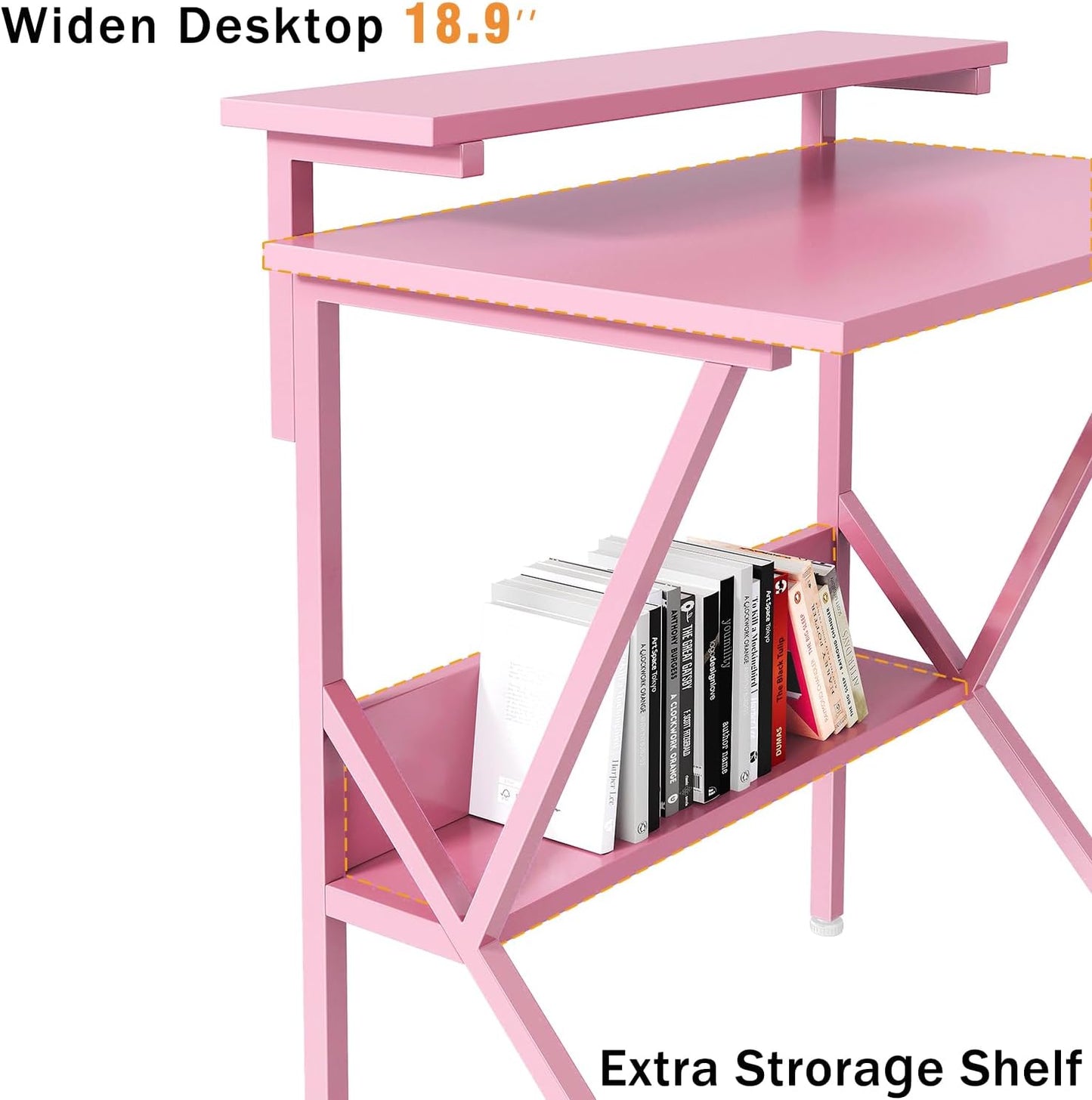 COTUBLR Small Desk, 27.5 Inch Small Computer Desk for Spaces, Computer Desks with Adjustable Monitor Stand, Compact Desks with Storage, Tiny Study Table for Bedroom Home Office, Pink