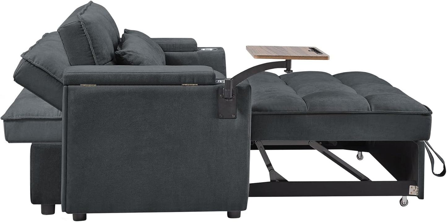 3 in 1 Queen Loveseat Convertible Sofabed Modern Living Room Multifunctional Sleeper Sofa Convertible Spacious Sofa Bed W/Pull Out Sleeper Couch Bed Armrests Storage,Cupholders,USB Ports ,Side Table