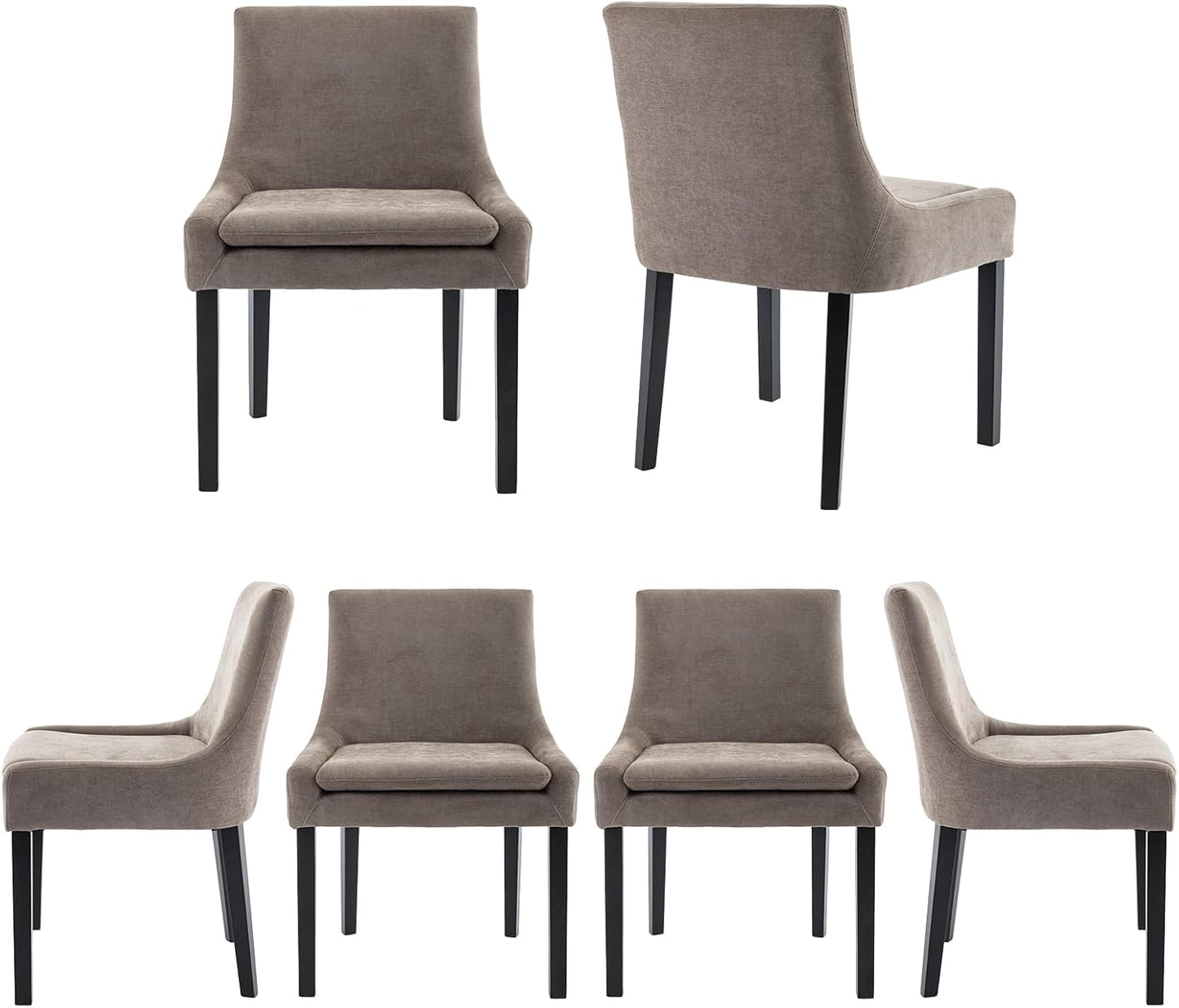 COLAMY Modern Dining Chairs Set of 6, Upholstered Corduroy Accent Side Leisure Chairs with Mid Back and Wood Legs for Living Room/Dining Room-Camel
