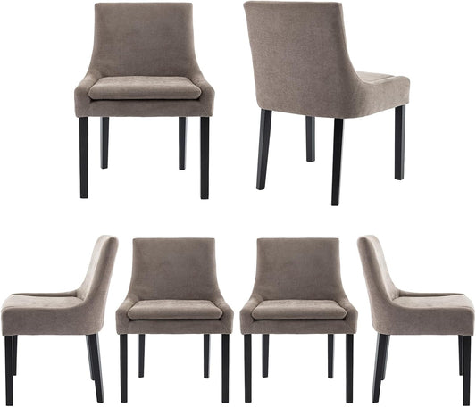 COLAMY Modern Dining Chairs Set of 6, Upholstered Corduroy Accent Side Leisure Chairs with Mid Back and Wood Legs for Living Room/Dining Room-Camel