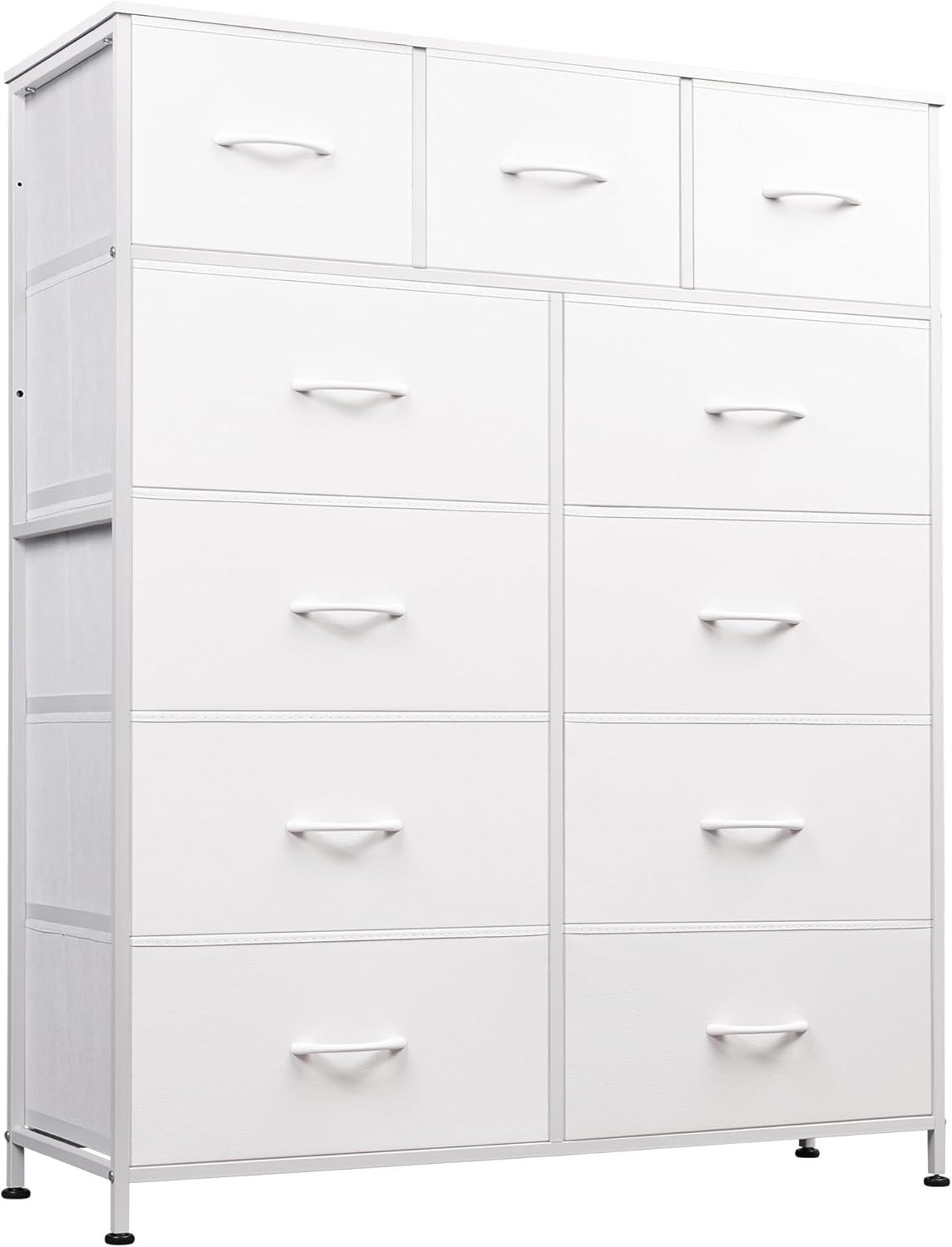 WLIVE Storage Organizer Unit with 11 Fabric Bins, Storage Drawers Organizer with Steel Frame, Tall Storage Tower Organizaton for Living Room, Hallway, Office, White