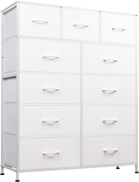 WLIVE Storage Organizer Unit with 11 Fabric Bins, Storage Drawers Organizer with Steel Frame, Tall Storage Tower Organizaton for Living Room, Hallway, Office, White