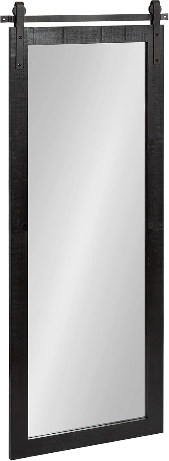 Kate and Laurel Cates Farmhouse Wood Framed Panel Wall Mirror; 18 x 50; Black; Decorative Rustic Barn Door Inspired Wall Mirror Decor With Full Length Size