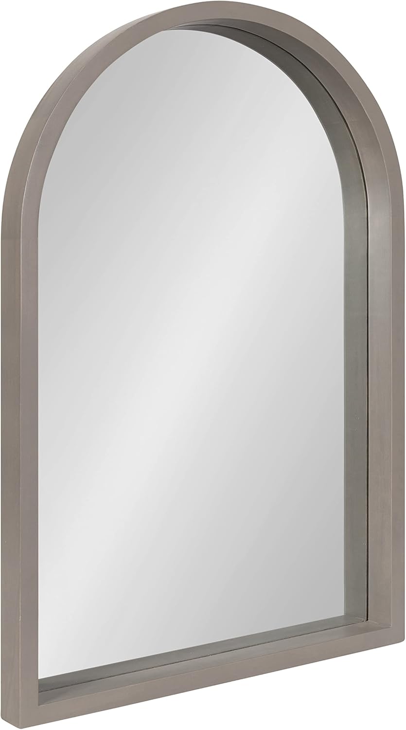 Kate and Laurel Hutton Farmhouse Wood Arched Mirror; 20 x 30; Gray; Decorative Modern Large Arch Mirror with Deep Profile and Graywash Finish for Wall