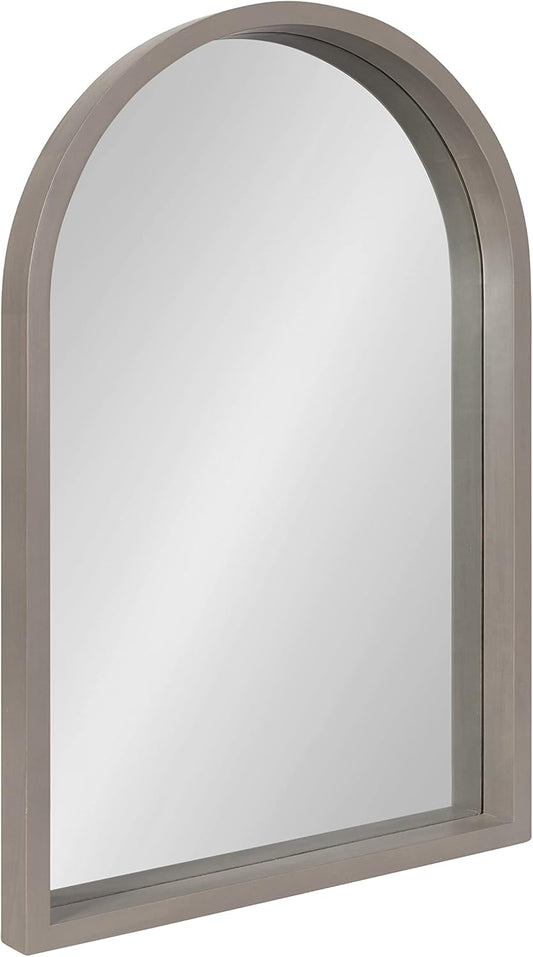 Kate and Laurel Hutton Farmhouse Wood Arched Mirror; 20 x 30; Gray; Decorative Modern Large Arch Mirror with Deep Profile and Graywash Finish for Wall