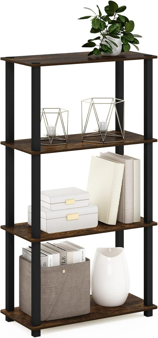Furinno Turn-S-Tube 4-Tier Compact Multipurpose Shelf Display Rack with Square Tube, Amber Pine/Black