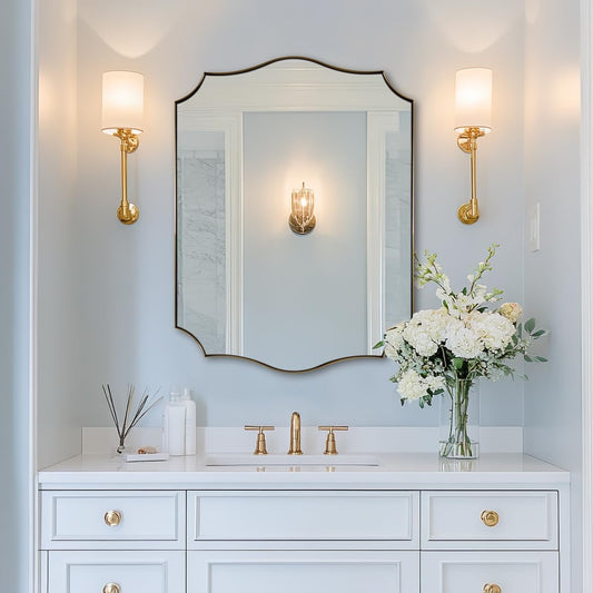 ANDY STAR Gold Vanity Mirror, 22x30 Inch Brushed Gold Mirror for Bathroom, Unique Rectangle Mirror in Rust-Proof Stainless Steel 1" Frame, Ideal for Bathroom, Powder Room, Mantel