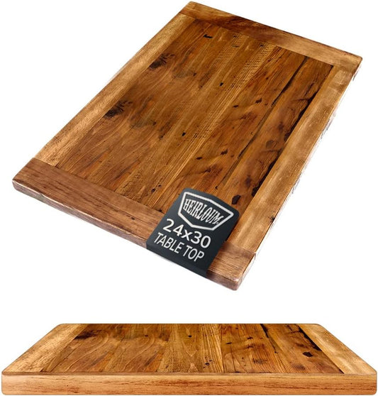 Reclaimed Wood Table Top - Rustic Recycled Solid Wooden Piece Perfect for Signs, Counters, Kitchens Table Tops (Reclaimed Wood Tabletop with Breadboard Ends, 24" x 30")
