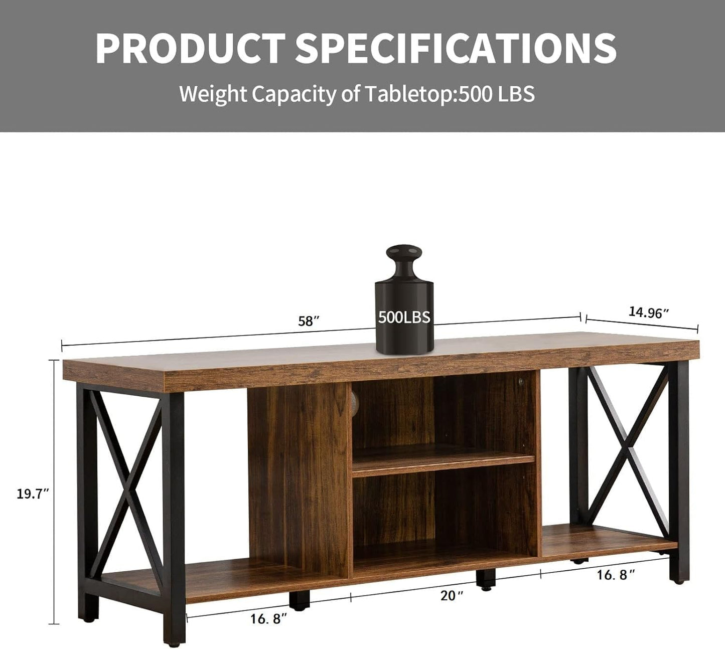 GAZHOME TV Stand for TV up to 65 Inches, TV Cabinet with Open Storage, TV Console Unit with Shelving for Living Room, Entertainment Room, Rustic Brown