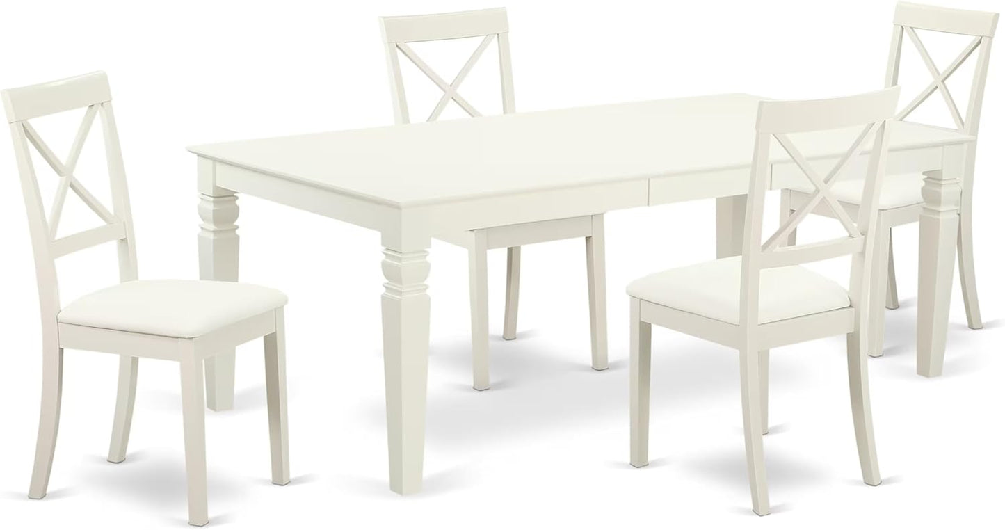 East West Furniture LGBO5-LWH-LC 5 Piece Dining Room Furniture Set Includes a Rectangle Kitchen Table with Butterfly Leaf and 4 Faux Leather Upholstered Chairs, 42x84 Inch, Linen White