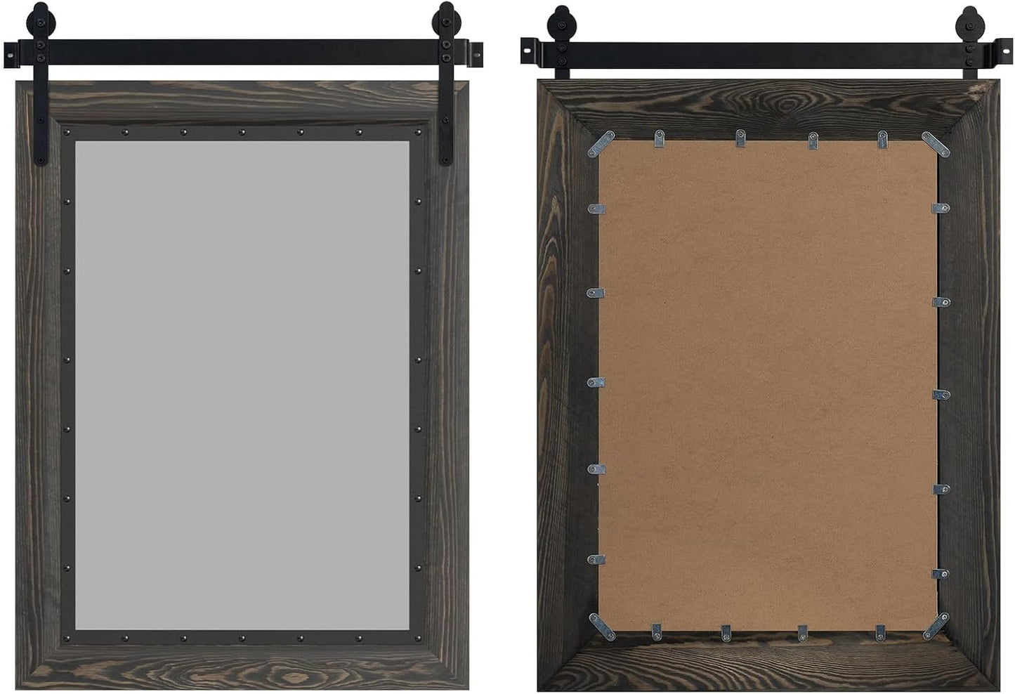 YOSHOOT Farmhouse Barn Door Mirror, 40"x30" Rustic Bathroom Mirror, Wood Frame Wall Mirror, Wooden Mirror for Living Room Bedroom Entryway Wall Décor, Vertical Hanging ONLY