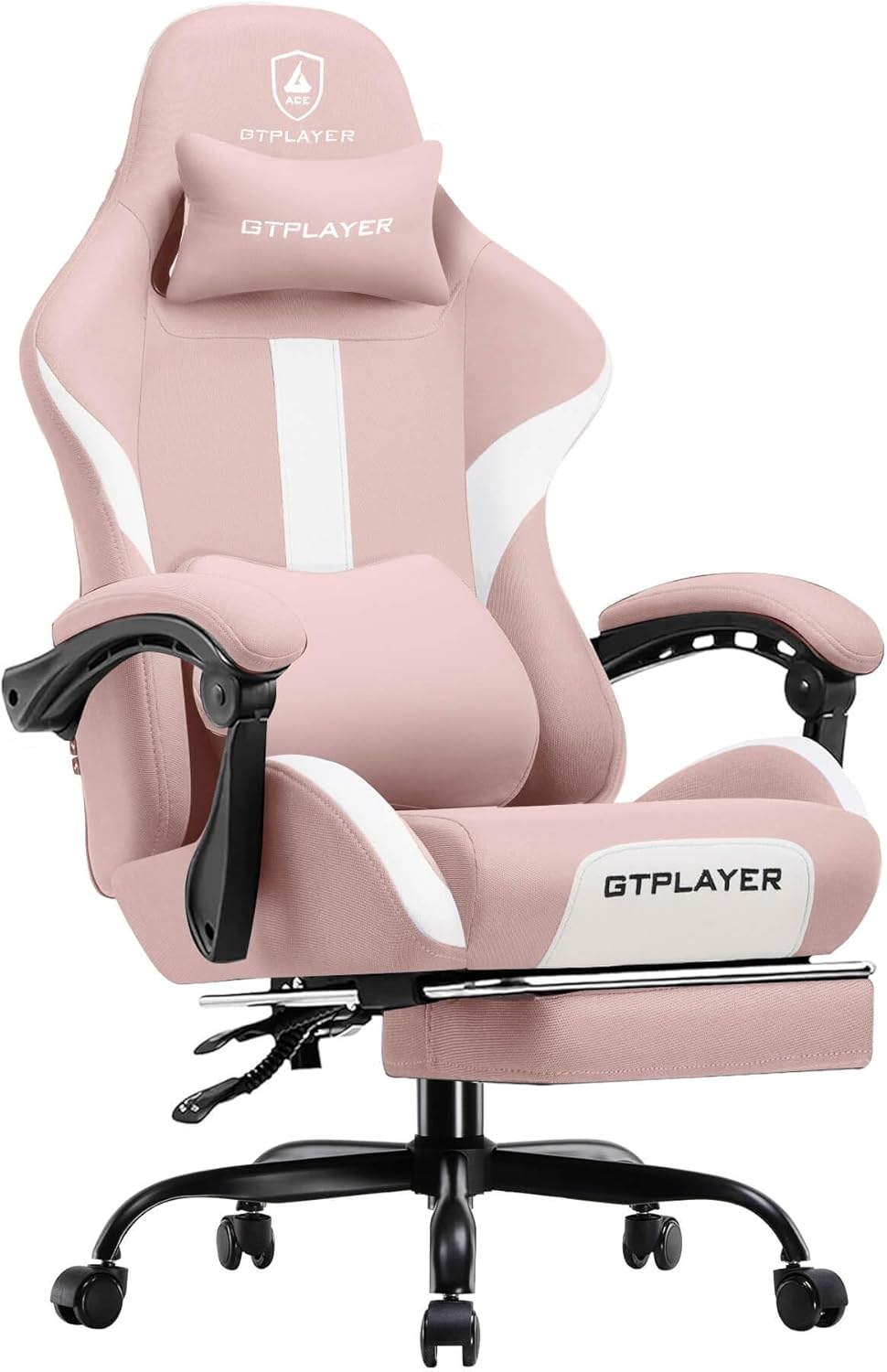 GTRACING Gaming Chair with Foot Rest & Pocket Spring Cushion, Breathable Fabric for Home Office Desk, Ergonomic High Back Computer Chair with Headrest & Lumbar Support, Pink