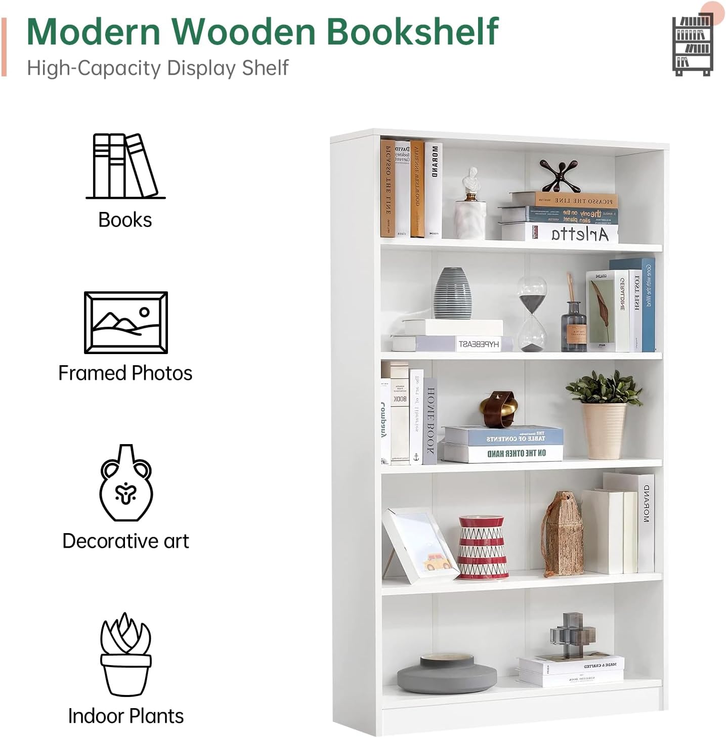 NicBex 59.8“ Heavy Dute Wood Bookcase with Adjustable Shelves, Modern Manga Bookshelf for Living Room, Office, Small Spaces, Manga and Book Shelves Storage, Tip-Over Resistant, 33" Wide White