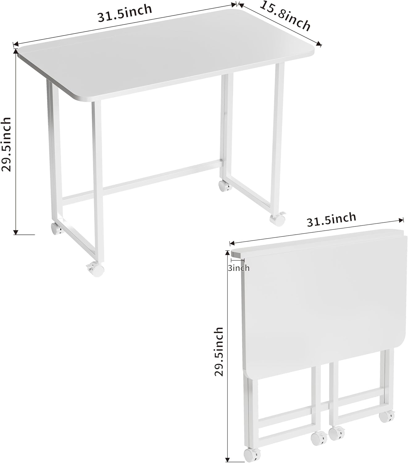Folding Desk,Not Require Assembly,Small Foldable Desk 31.5" for Small Spaces,Space Saving Computer Table Writing Workstation for Home Office,White