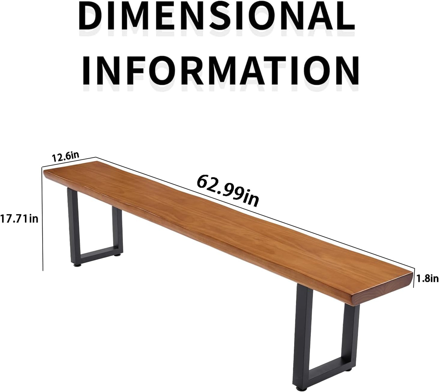 Solid Wood Top Bench with Metal Legs Durable Long Bench for Home Office Living Room Dining Room Versatile Multi Size Options Perfect Chair Stool Dining Bench Dining Chair (Light brown bench, 62.99in)