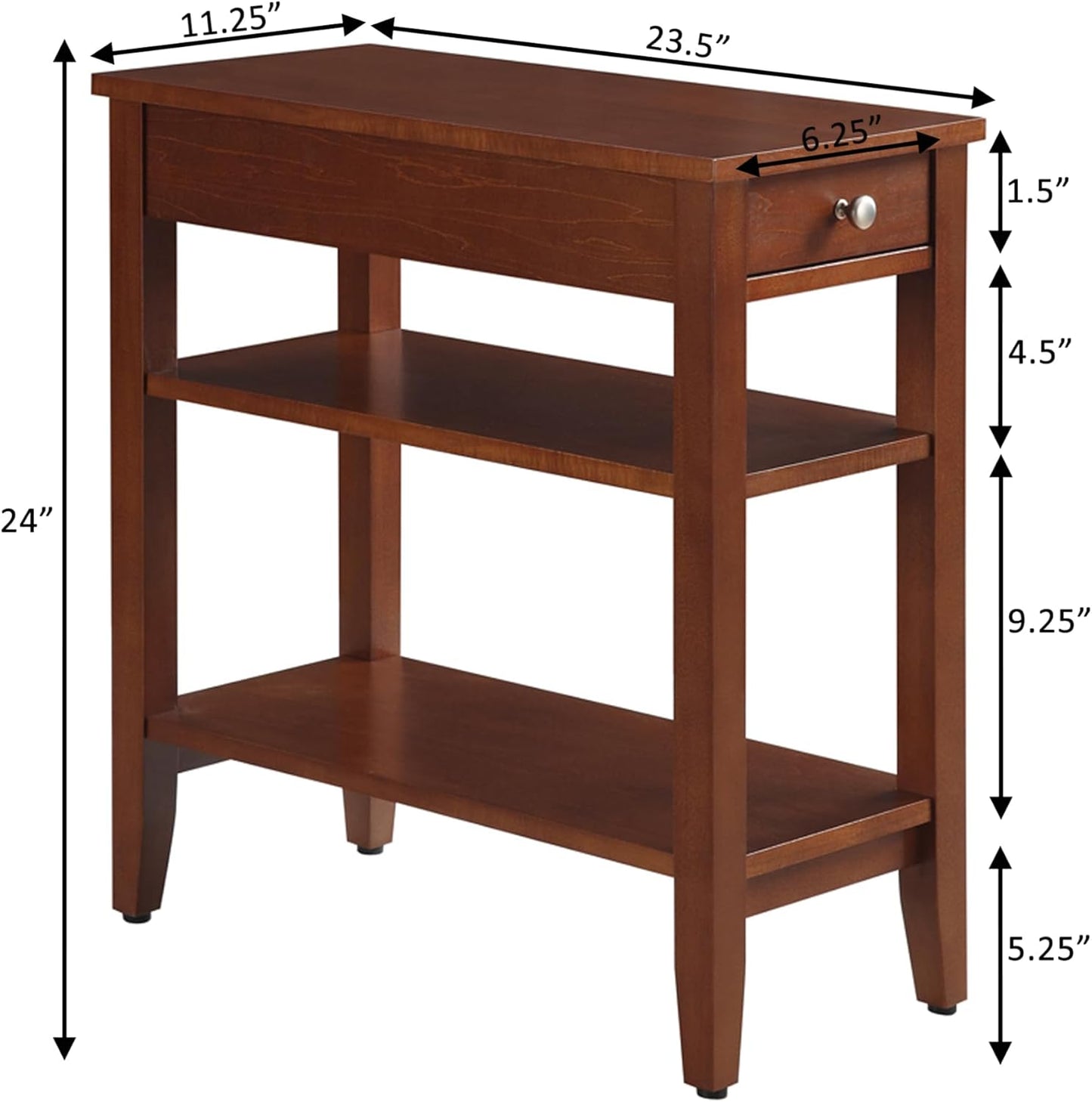 Convenience Concepts American Heritage Chairside End Table with Drawer 23.5" - Classic Living Room Table with Storage Shelf, Bedroom Nightstand, Cherry
