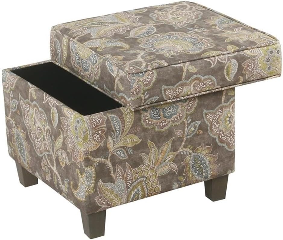 Homepop Home Decor |K7342-A824 | Classic Square Storage Ottoman with Lift Off Lid | Ottoman with Storage for Living Room & Bedroom, Gray Floral