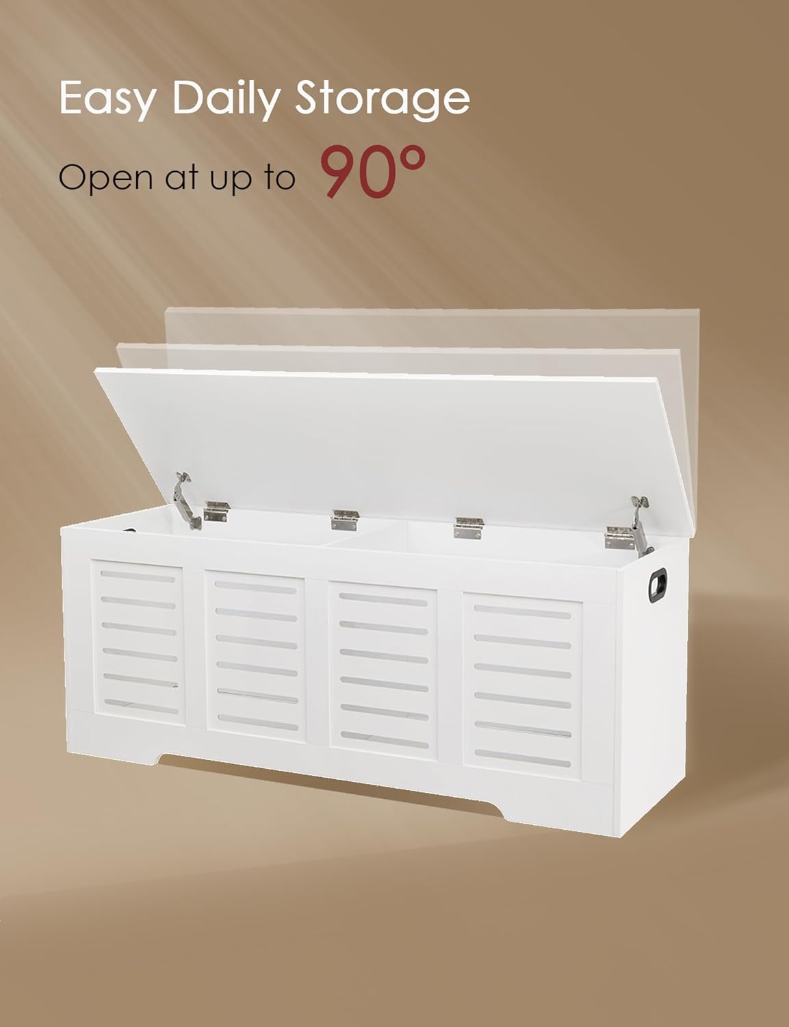 DINZI LVJ Storage Chest, 47.3” Wooden Toy Box with 2 Safety Hinges, Retro Entryway Shoe Storage Bench with Flip-Top, Sturdy Large Storage Trunk for Living Room, Bedroom, Easy Assembly, White