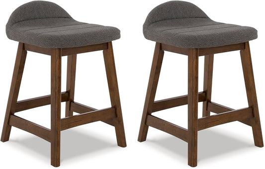 Signature Design by Ashley Lyncott Contemporary 28.5" Counter Height Upholstered Bar Stool with Foam Cushion, 2 Count, Charcoal & Brown