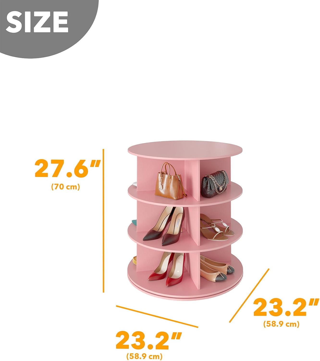 SpaceAid 3 Tier Rotating Shoe Rack Tower, Spinning Shoe Display Lazy Susan, Revolving 360 Shoe Rack Storage Round Carousel, Vertical Handbag Rotate Shoes Closet Organization (3-Tier Pink)