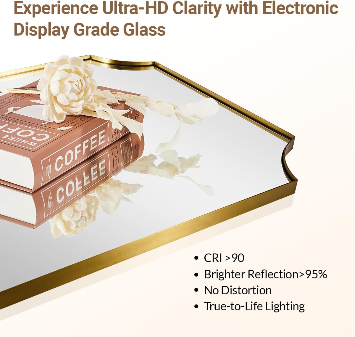 ANDY STAR Brushed Gold Rectangle Mirror, 24x36 Inch Scalloped Bathroom Mirror, Unique Rectangular Mirror with Scalloped Design, Anti-Rust Stainless Steel Frame Deep 1"