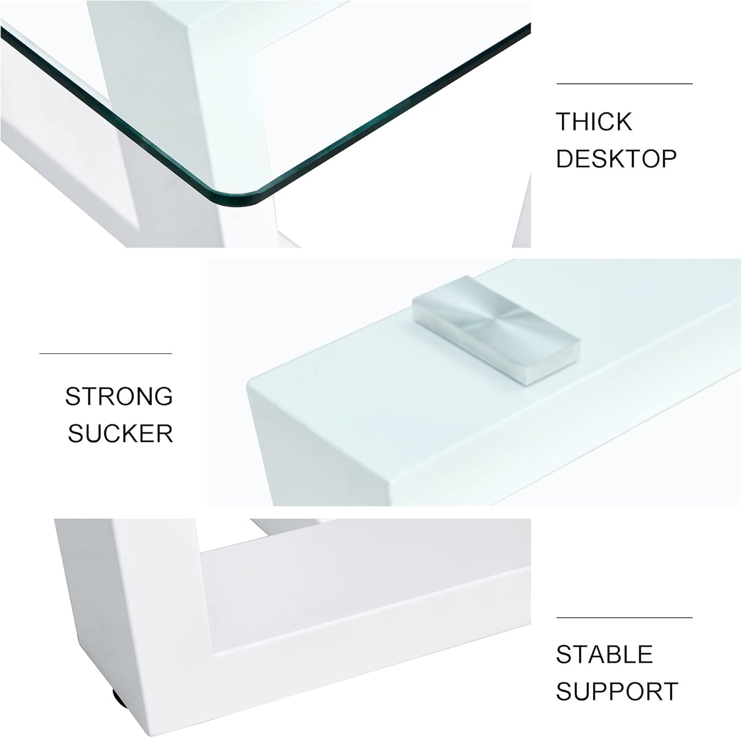 63" Modern Glass Dining Table with Rectangular Tempered Tabletop,Dinner Desk Set for 6-8 People W/Trapezoid Bracket,for Home,Kitchen,Dining Room,Office,White+Clear Finish