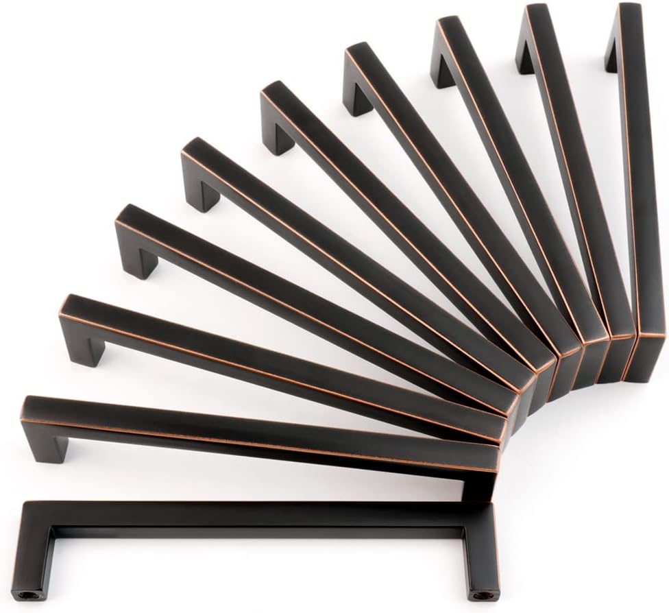 KOOFIZO Solid Square Bronze Kitchen Cabinet Handles Oil Rubbed Bronze Cabinet Pulls, 10 Pack 5 Inch Bronze Hardware for Kitchen Cabinets Drawers Dresser Cupboard Bedroom Bathroom