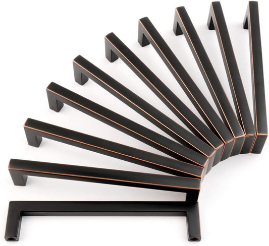 KOOFIZO Solid Square Bronze Kitchen Cabinet Handles Oil Rubbed Bronze Cabinet Pulls, 10 Pack 5 Inch Bronze Hardware for Kitchen Cabinets Drawers Dresser Cupboard Bedroom Bathroom
