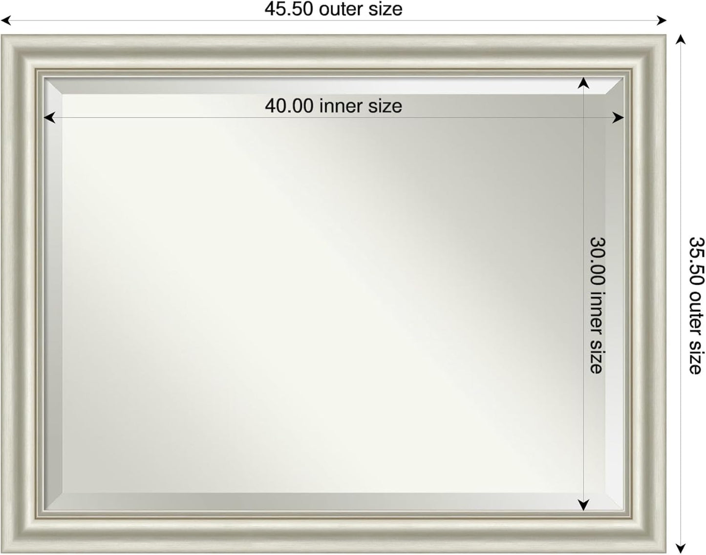 Amanti Art Bathroom Mirror for Over Sink, 36x46 Sophia Silver Rectangle Vanity Mirror, X-Large Traditional Frame, Hangs Horizonally and Vertically, Bathroom Wall Decor, Beveled Edge