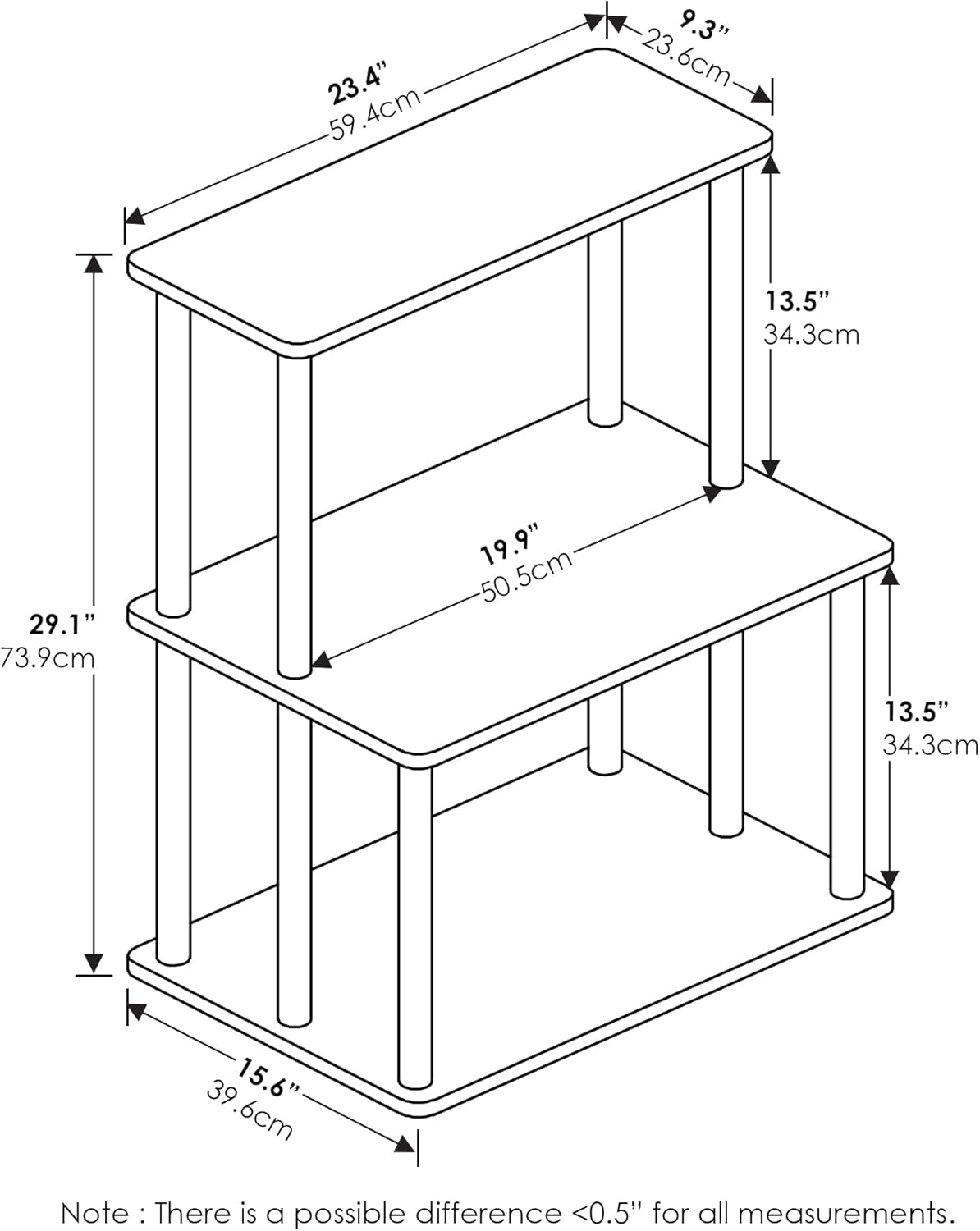 Furinno Turn-N-Tube 3-Tier Toolless Kitchen Storage Shelf, French Oak Grey/Black