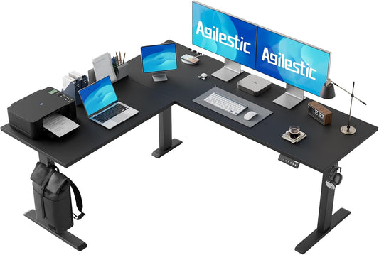 Agilestic 63 x 55 Inch L Shaped Standing Desk Adjustable Height, Corner Standing Desk, Sit Stand Up Computer Table, Splice Board, Black