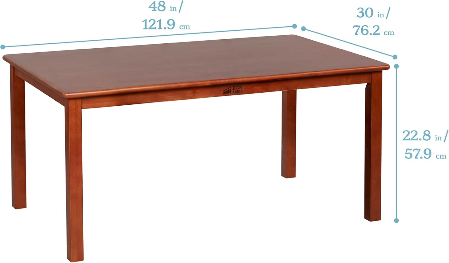 ECR4Kids 30in x 48in Rectangular Hardwood Table with 22in Legs, Kids Furniture, Dark Walnut