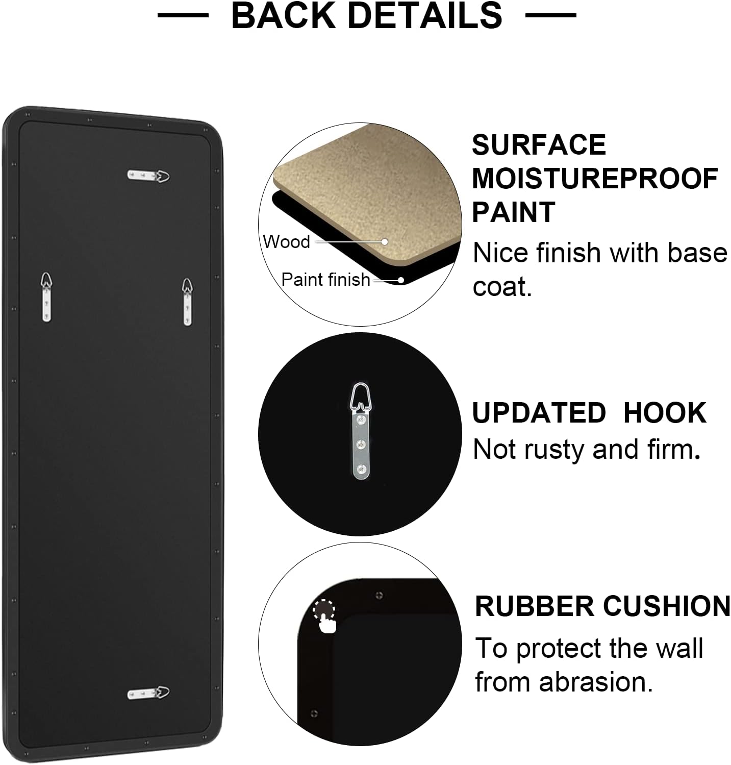 ANDY STAR 18" x 48" Full Length Wall Mirror, Large Black Mirror for Bathroom, Rounded Corner Rectangle Body Mirror for Floor and Leaning