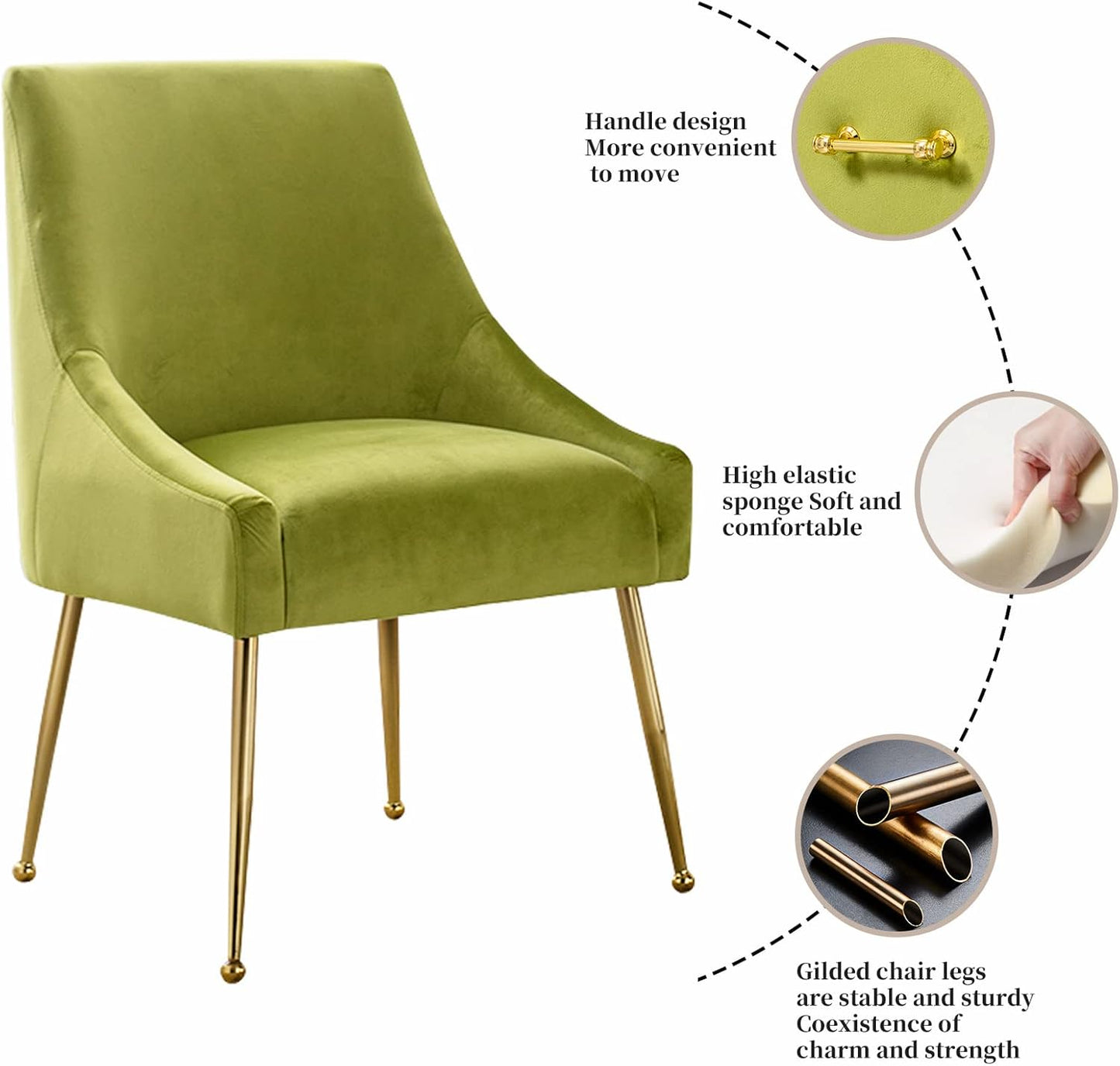 Velvet Dining Chairs Set of 2, Furniture Collection Modern Contemporary Upholstered with Polished Gold Metal Legs(Yellow Green)