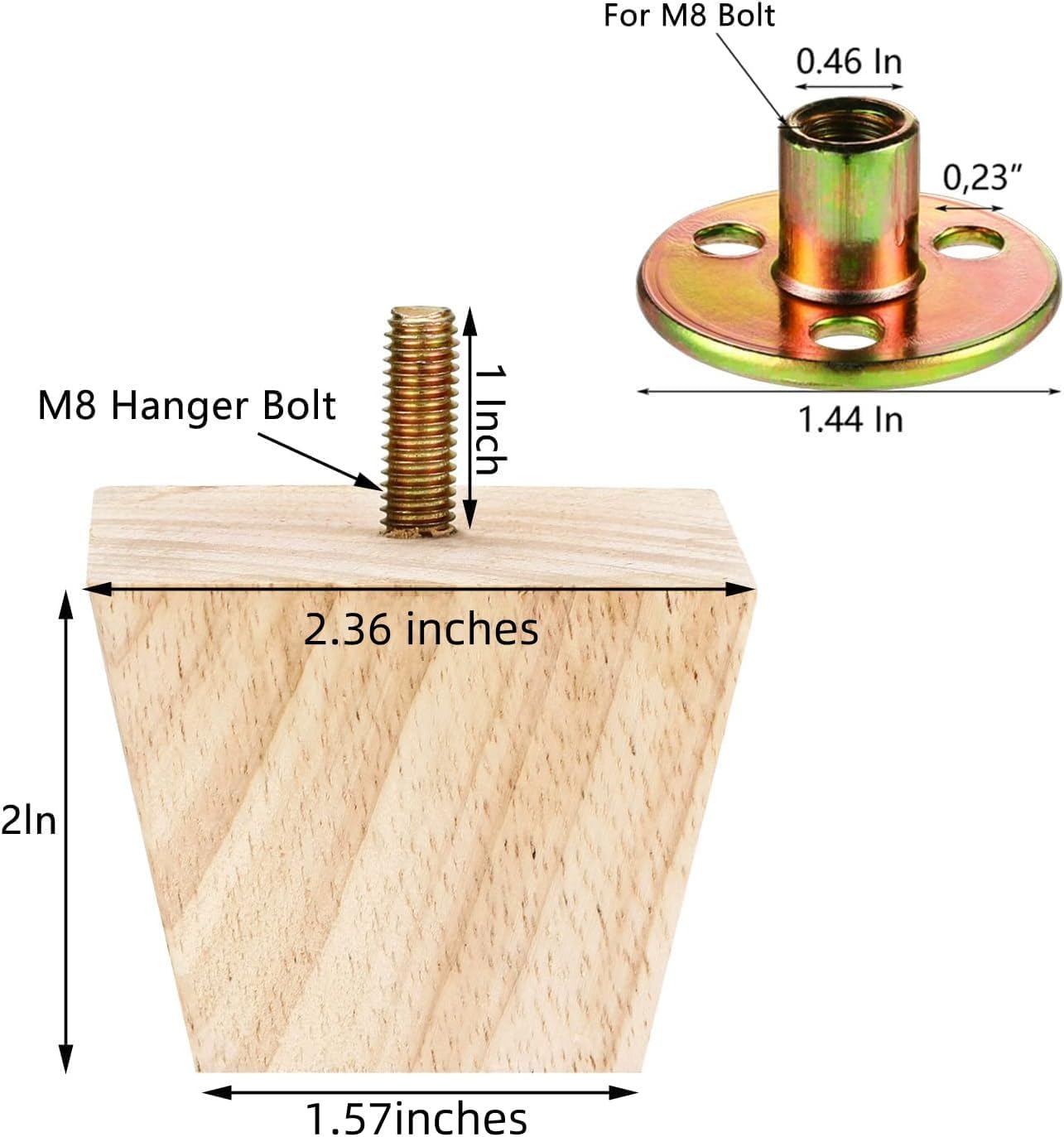 4PCS Wood Furniture Legs 2 inches Square Furniture Legs with Bolt Walnut Sofa Legs Couch Legs Replacement for Legs for Piano Bench, Chest-Turned-Coffee Table (Unfinished Wood Color)