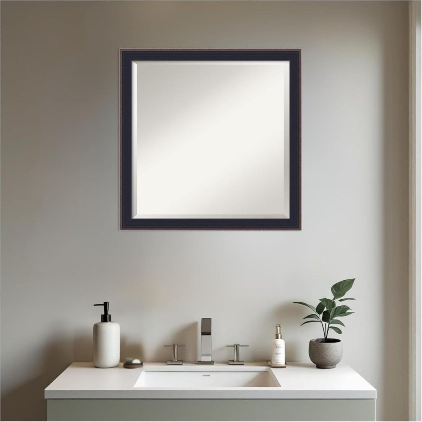 Amanti Art Black Bathroom Mirror for Over Sink, 23x23 Havana Black Bronze Square Vanity Mirror, Medium Casual Frame, Hangs Horizonally and Vertically, Bathroom Wall Decor, Beveled Edge