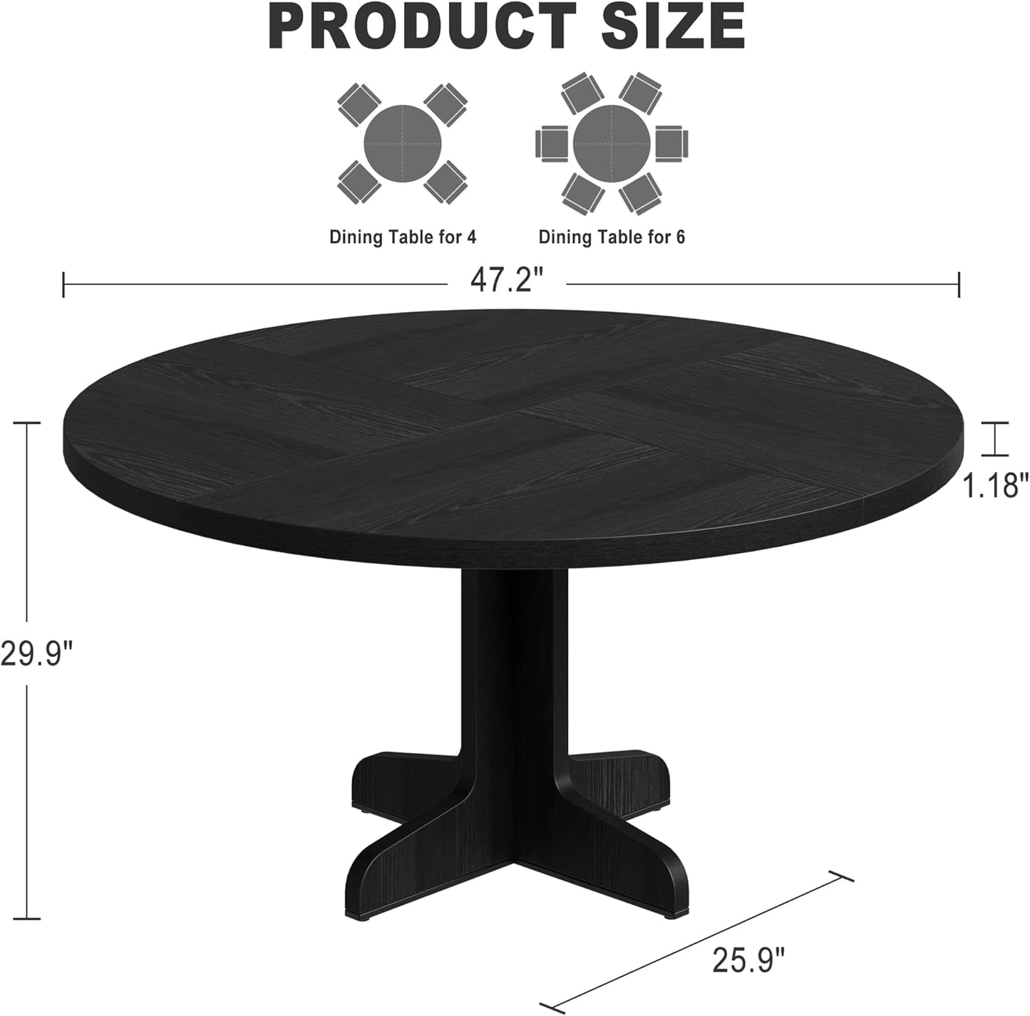 Garvee 47 Inch Round Dining Table for 4, Farmhouse Kitchen Dining Room Circle Dinner Table, Kitchen Dining Room Furniture, Black (Table Only)