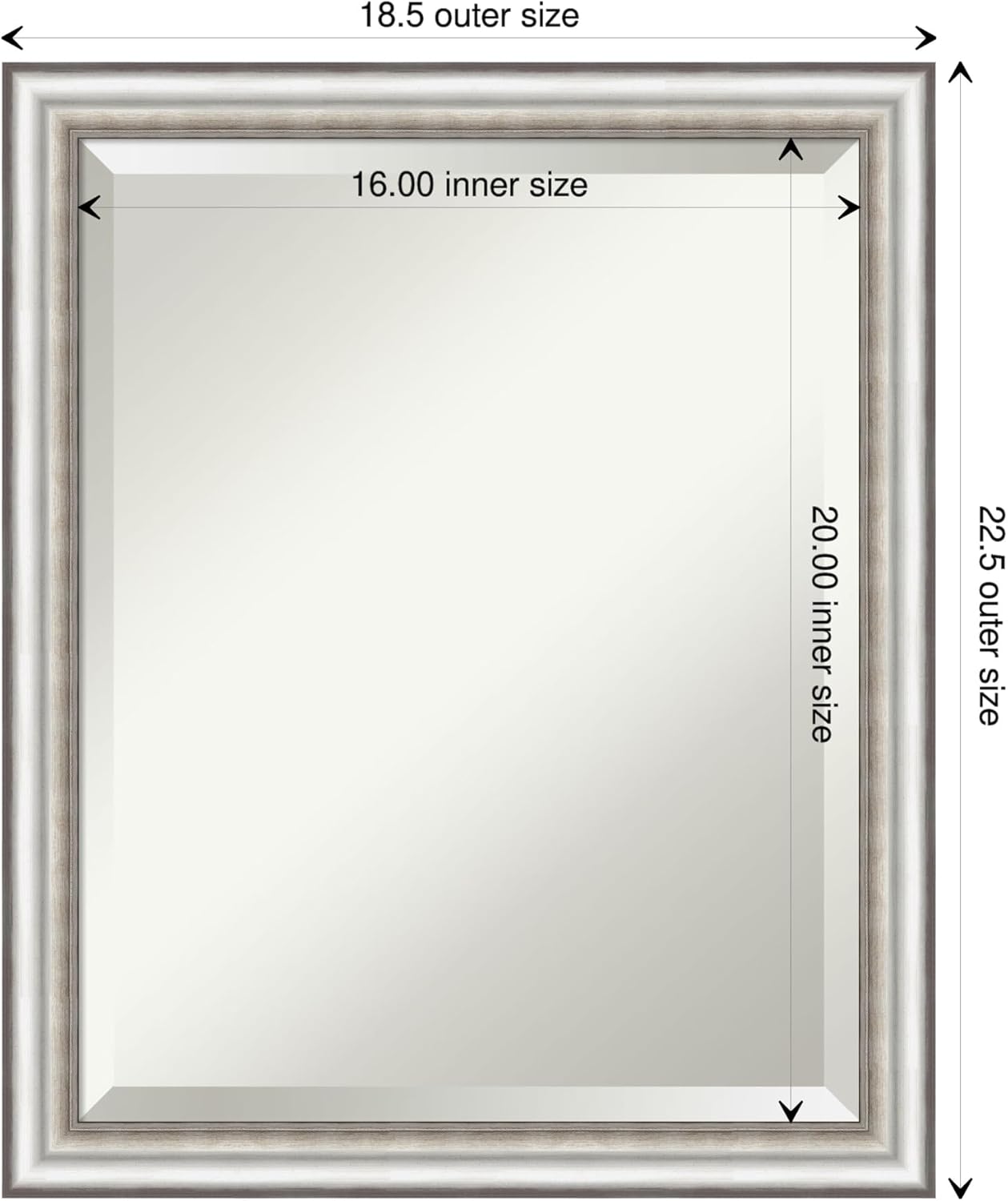 Amanti Art Silver Bathroom Mirror for Over Sink, 23x19 Salon Silver Narrow Rectangle Vanity Mirror, Small Traditional Frame, Hangs Horizonally and Vertically, Bathroom Wall Decor, Beveled Edge