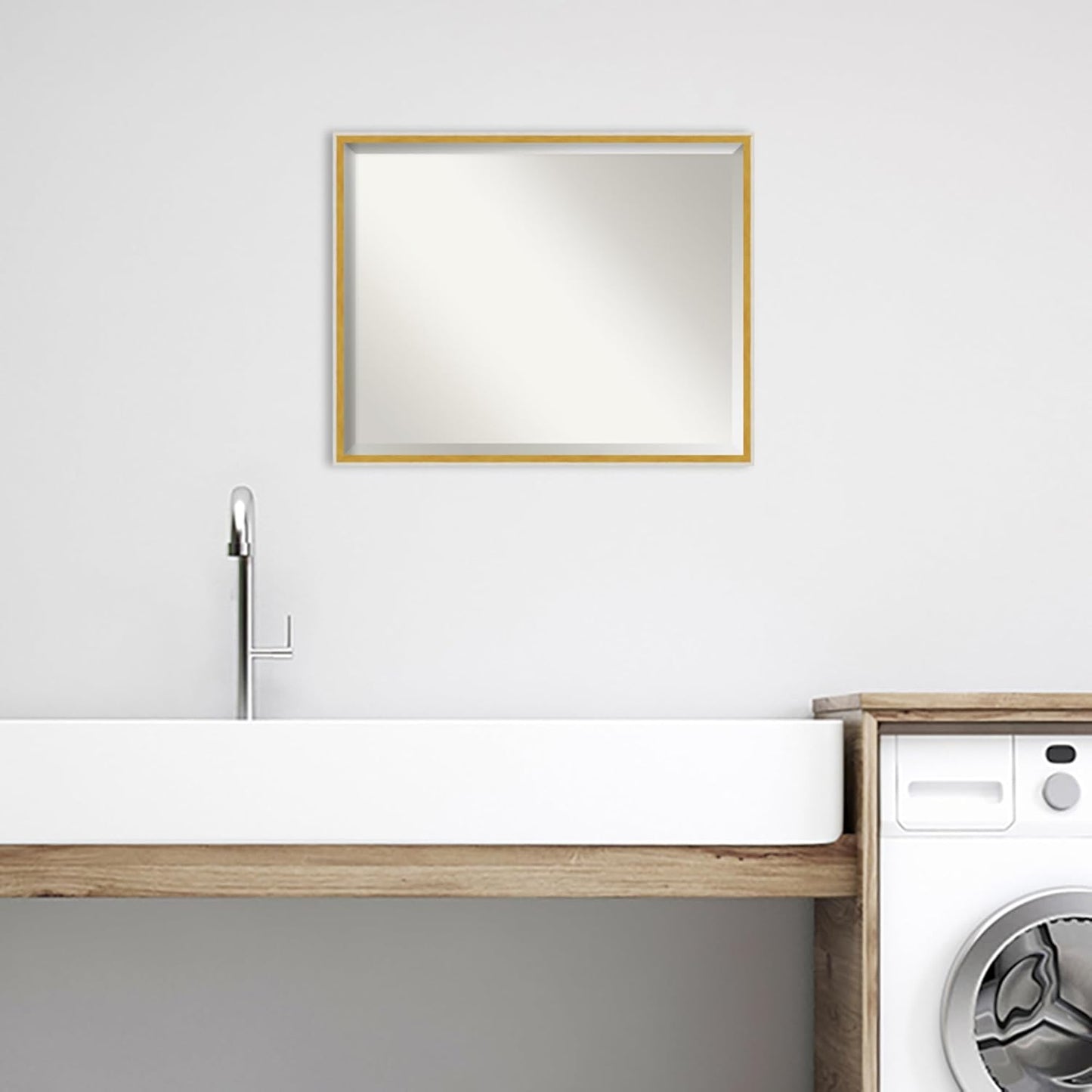 Amanti Art White Bathroom Mirror for Over Sink, 23x29 Paige White Gold Rectangle Vanity Mirror, Large Modern Contemporary Wood Frame, Hangs Horizonally and Vertically, Bathroom Wall Decor, Beveled