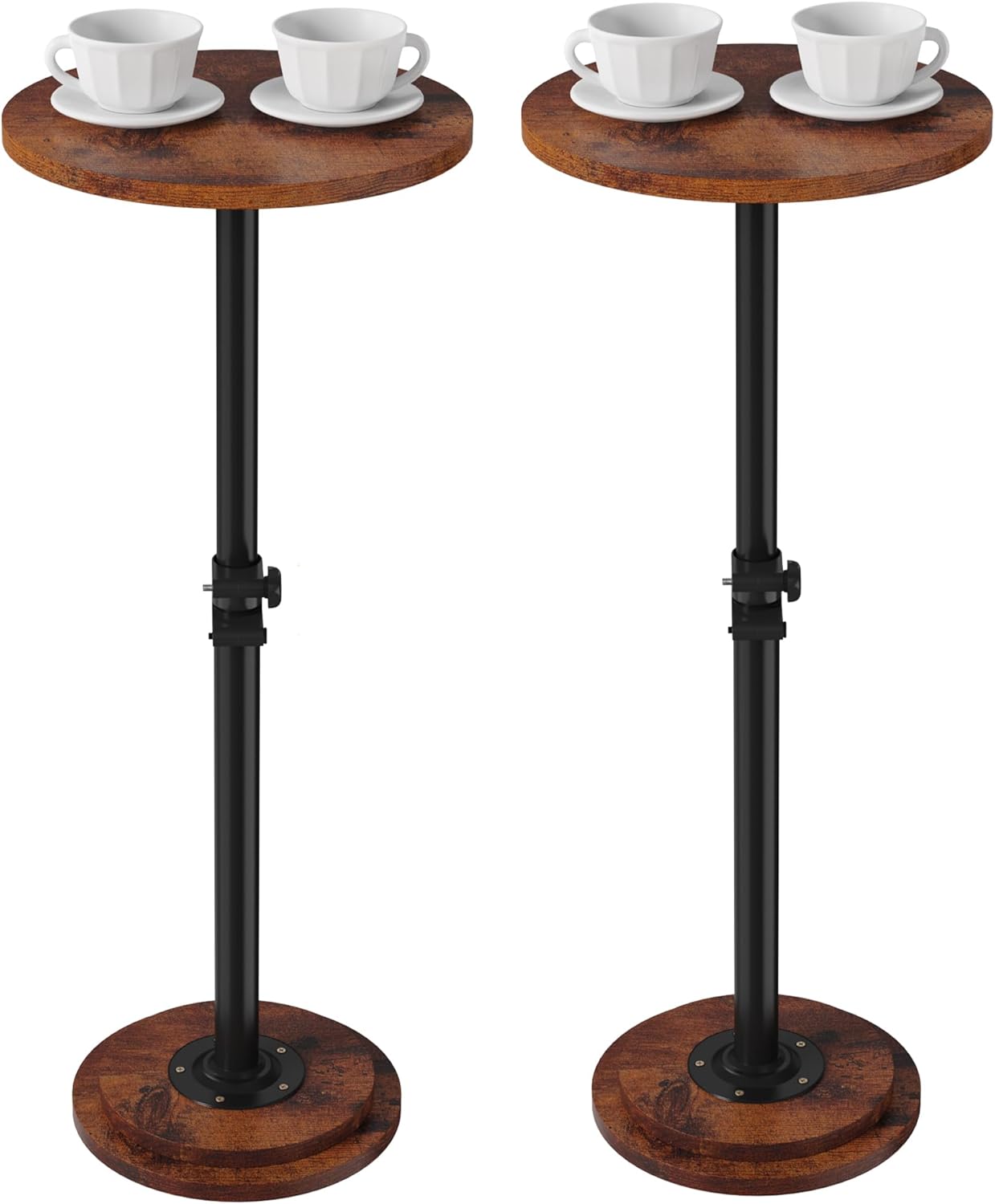 2Pack Drink Table - 360° Swivel Height Adjustable for Small Spaces, Round Side Martini Pedestal Table for Sofa Couch, Living Room, Bedroom, Vintage