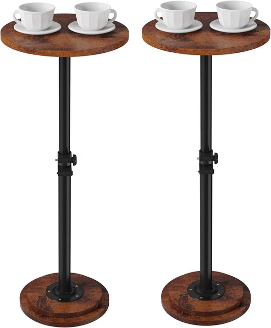 2Pack Drink Table - 360° Swivel Height Adjustable for Small Spaces, Round Side Martini Pedestal Table for Sofa Couch, Living Room, Bedroom, Vintage