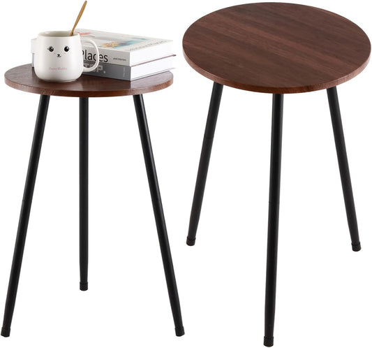 2 Packs Small Round Side Table 13.5" Outdoor Patio Round Accent Coffee Tables Indoor Corner Stand for Small Spaces Weather-Resistant for Balcony Plant Stand, Woodgrain