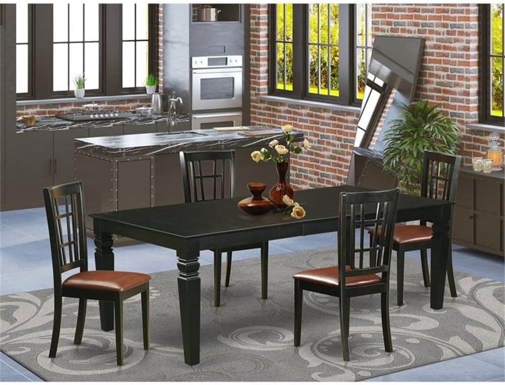 East West Furniture LGNI5-BLK-LC 5 Piece Kitchen Table & Chairs Set Includes a Rectangle Dining Table with Butterfly Leaf and 4 Faux Leather Dining Room Chairs, 42x84 Inch, Black