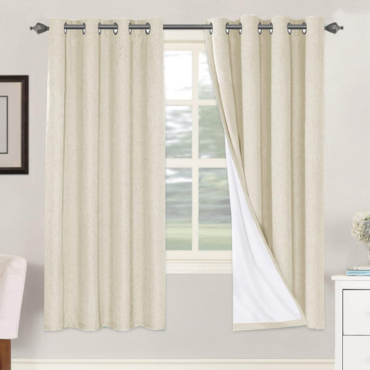 H.VERSAILTEX 100% Blackout Curtains for Bedroom Thermal Insulated Linen Textured Curtains Heat and Full Light Blocking Drapes Living Room Curtains 2 Panel Sets, Bleached Sand, 52x72 Inch